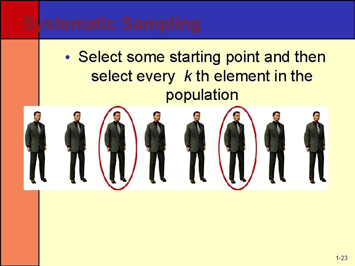 Systematic Sampling • Select some starting point and then select every k th element