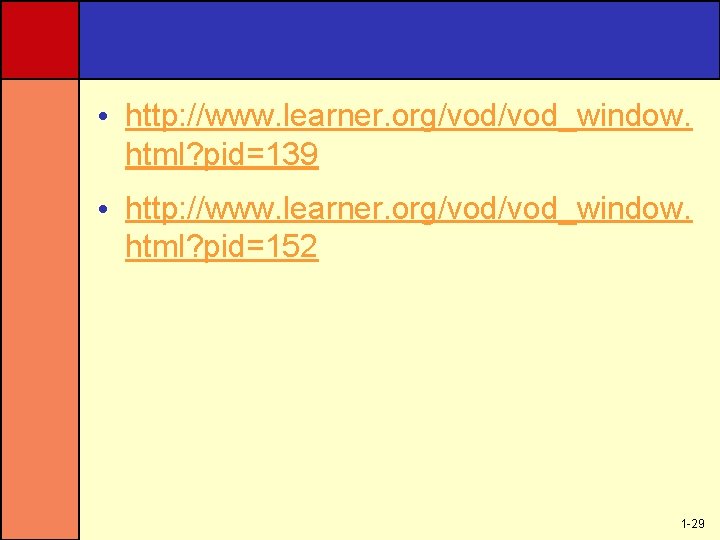  • http: //www. learner. org/vod_window. html? pid=139 • http: //www. learner. org/vod_window. html?