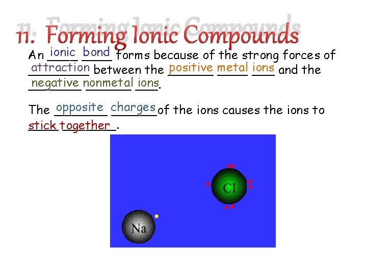 11. Forming Ionic Compounds ionic ____ bond forms because of the strong forces of