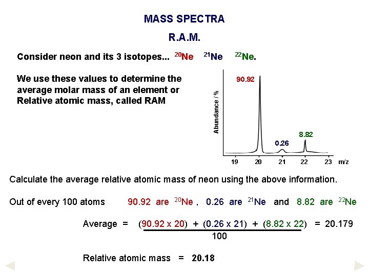 MASS SPECTRA R. A. M. 20 Ne We use these values to determine the