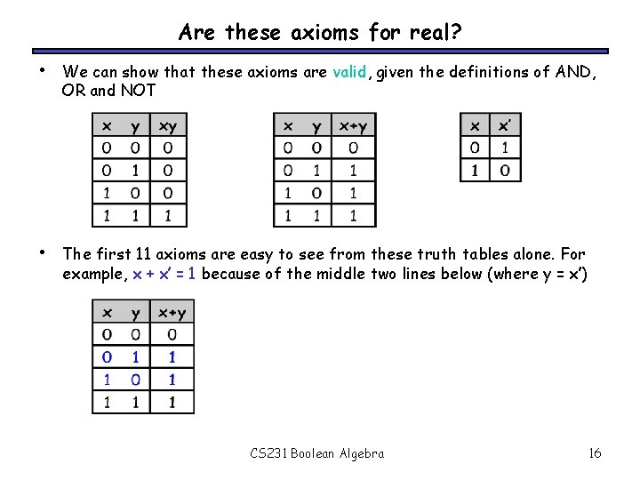 Are these axioms for real? • We can show that these axioms are valid,