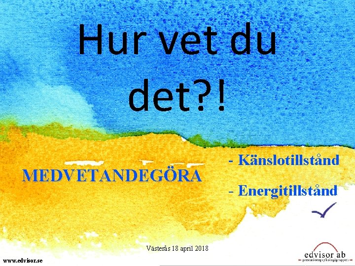 Hur vet du det? ! MEDVETANDEGÖRA Västerås 18 april 2018 www. edvisor. se -