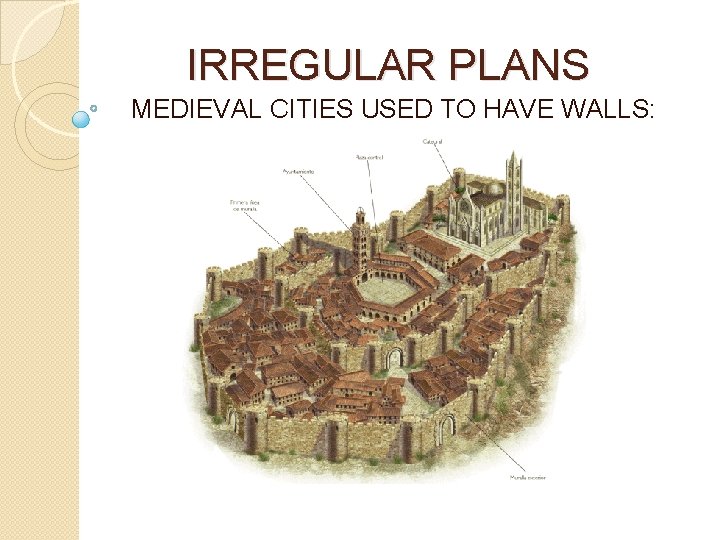 IRREGULAR PLANS MEDIEVAL CITIES USED TO HAVE WALLS: 