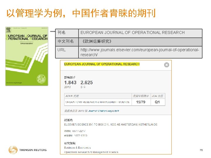 以管理学为例，中国作者青睐的期刊 刊名 EUROPEAN JOURNAL OF OPERATIONAL RESEARCH 中文刊名 《欧洲运筹研究》 URL http: //www. journals. elsevier.