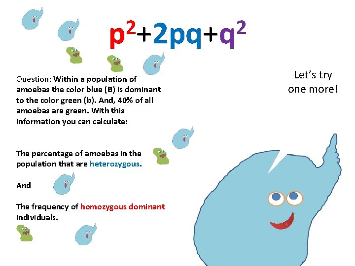 2 2 p +2 pq+q Question: Within a population of amoebas the color blue