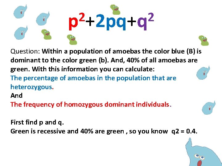 2 2 p +2 pq+q Question: Within a population of amoebas the color blue