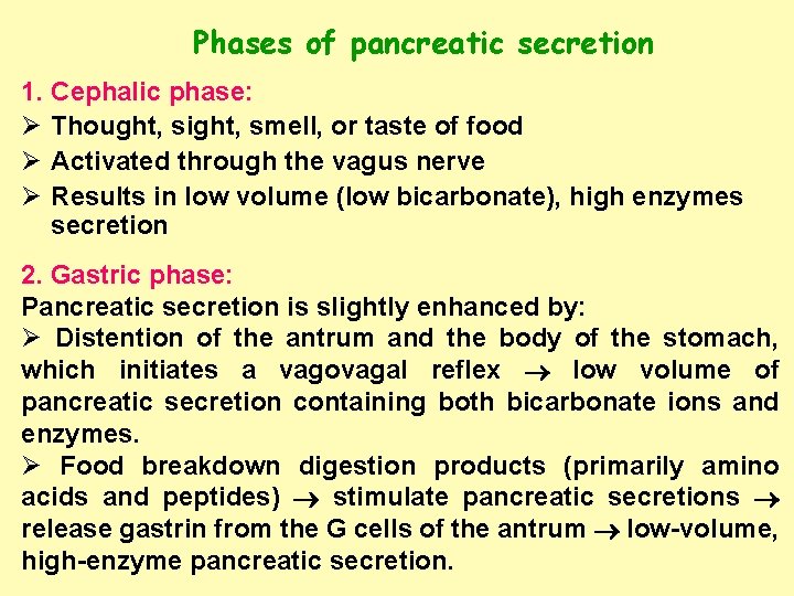 Phases of pancreatic secretion 1. Cephalic phase: Ø Thought, sight, smell, or taste of