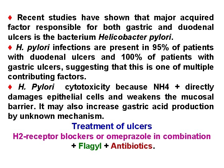 ♦ Recent studies have shown that major acquired factor responsible for both gastric and