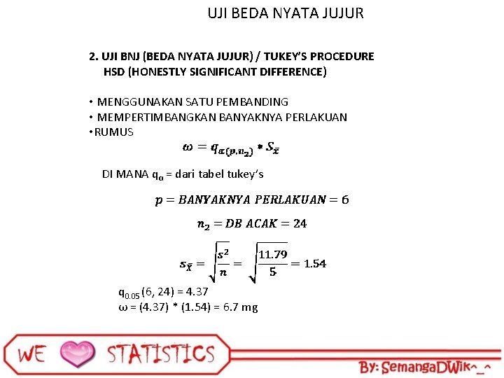 UJI BEDA NYATA JUJUR 2. UJI BNJ (BEDA NYATA JUJUR) / TUKEY’S PROCEDURE HSD