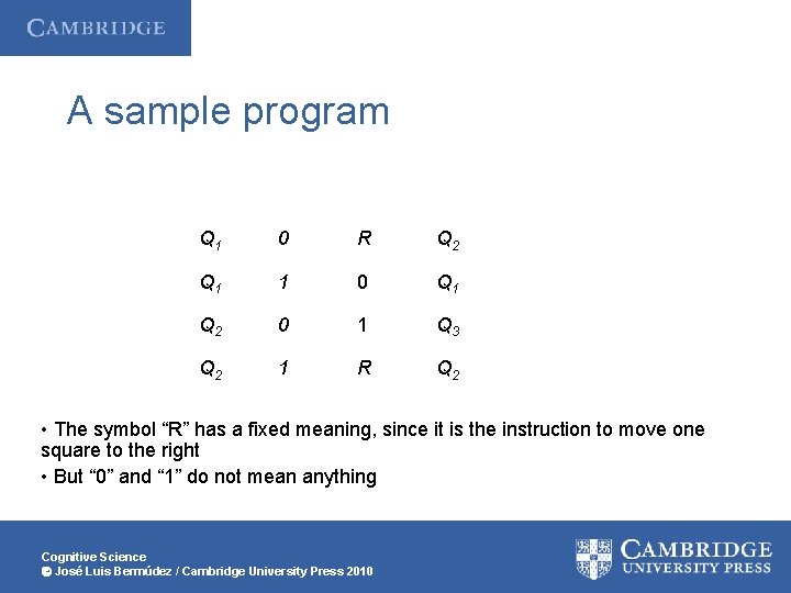 A sample program Q 1 0 R Q 2 Q 1 1 0 Q