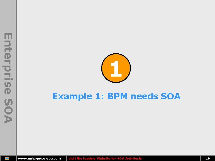 Enterprise SOA 1 Example 1: BPM needs SOA www. enterprise-soa. com Visit the leading