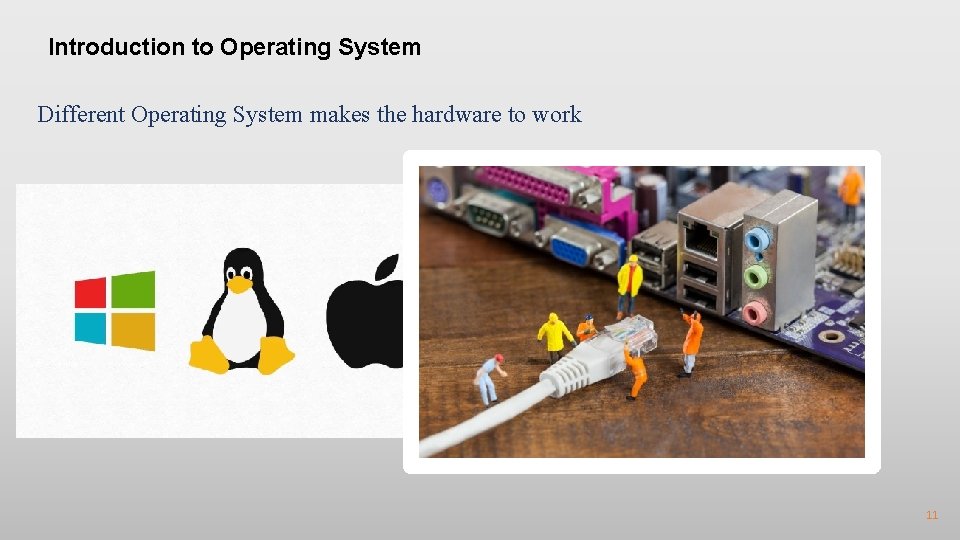 Introduction to Operating System Different Operating System makes the hardware to work 11 