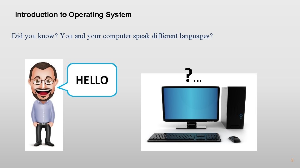 Introduction to Operating System Did you know? You and your computer speak different languages?