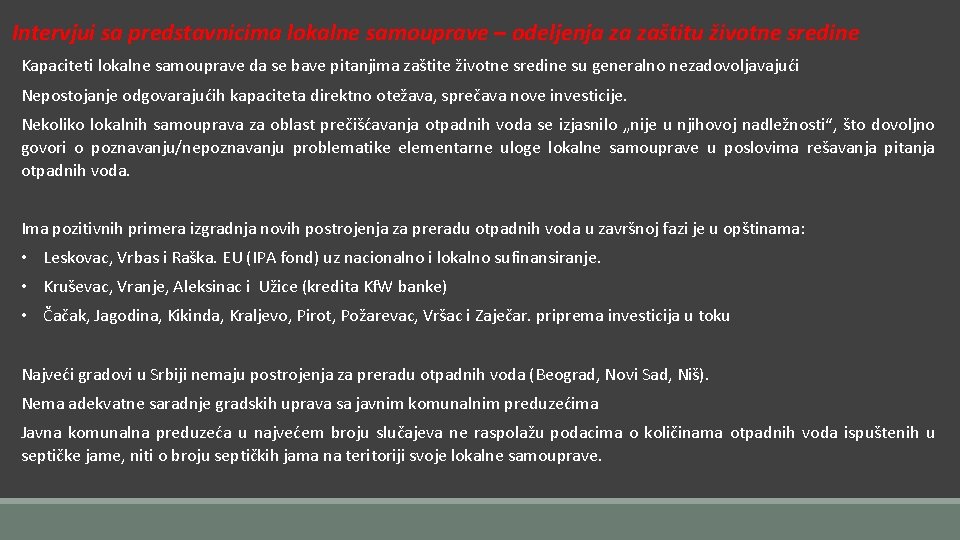 Intervjui sa predstavnicima lokalne samouprave – odeljenja za zaštitu životne sredine Kapaciteti lokalne samouprave