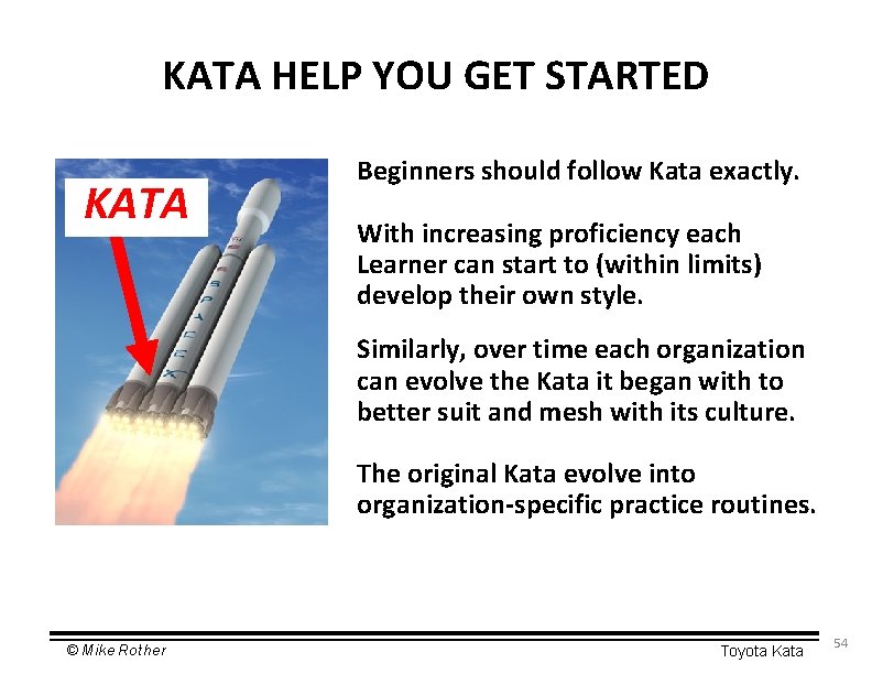 KATA HELP YOU GET STARTED KATA Beginners should follow Kata exactly. With increasing proficiency