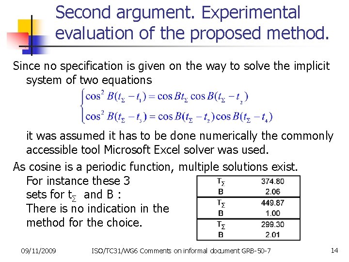 Second argument. Experimental evaluation of the proposed method. Since no specification is given on