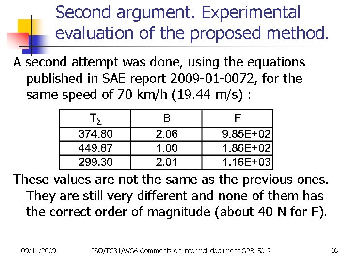 Second argument. Experimental evaluation of the proposed method. A second attempt was done, using