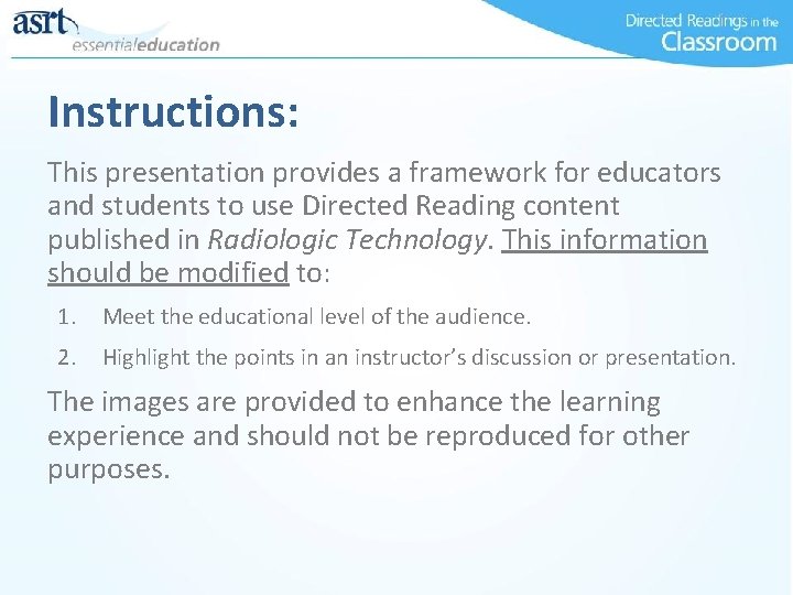 Instructions: This presentation provides a framework for educators and students to use Directed Reading