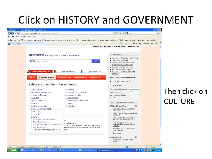 Click on HISTORY and GOVERNMENT Then click on CULTURE 