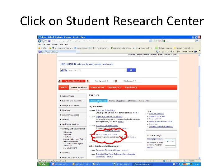 Click on Student Research Center 