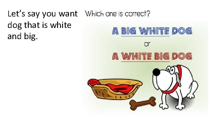 Let’s say you want a dog that is white and big. Let’s say you want a dog that is white and big.