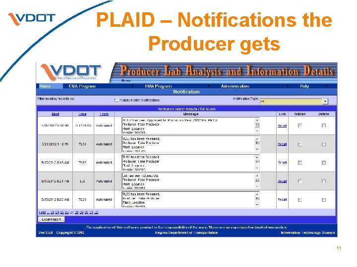 PLAID – Notifications the Producer gets 11 