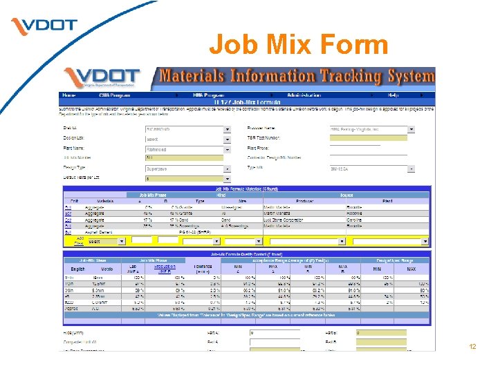 Job Mix Form 12 