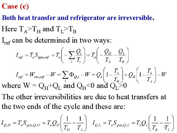 Case (c) Both heat transfer and refrigerator are irreversible. Here TA>TH and TL>TB Iref