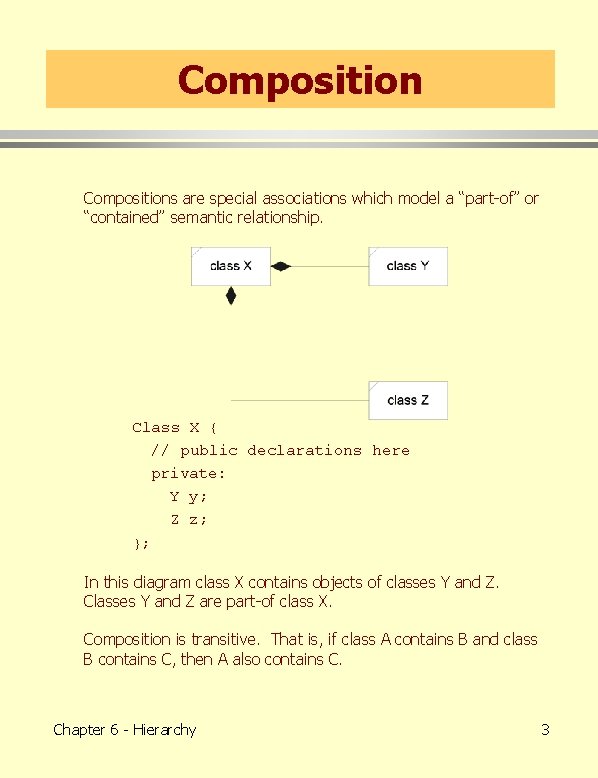 Compositions are special associations which model a “part-of” or “contained” semantic relationship. Class X