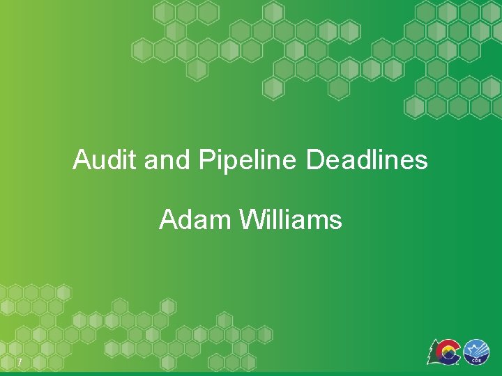 Audit and Pipeline Deadlines Adam Williams 7 