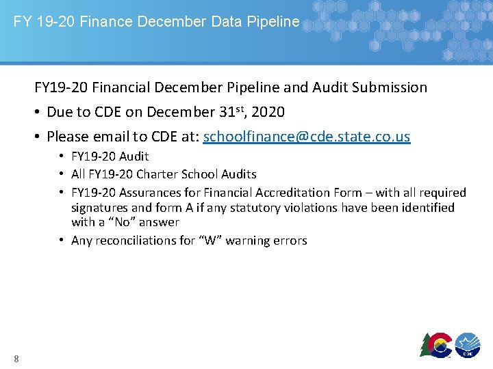 FY 19 -20 Finance December Data Pipeline FY 19 -20 Financial December Pipeline and