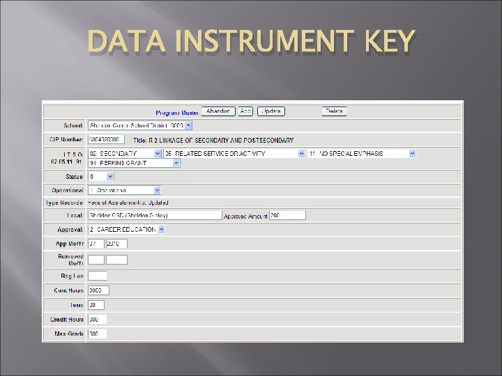 DATA INSTRUMENT KEY 
