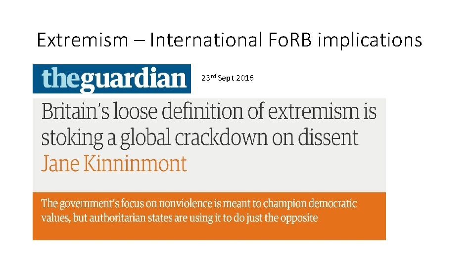 Extremism – International Fo. RB implications 23 rd Sept 2016 