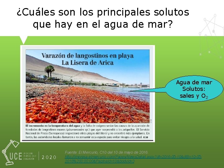 ¿Cuáles son los principales solutos que hay en el agua de mar? Agua de