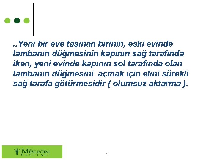 . . Yeni bir eve taşınan birinin, eski evinde lambanın düğmesinin kapının sağ tarafında