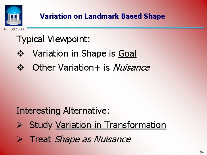 Variation on Landmark Based Shape UNC, Stat & OR Typical Viewpoint: v Variation in
