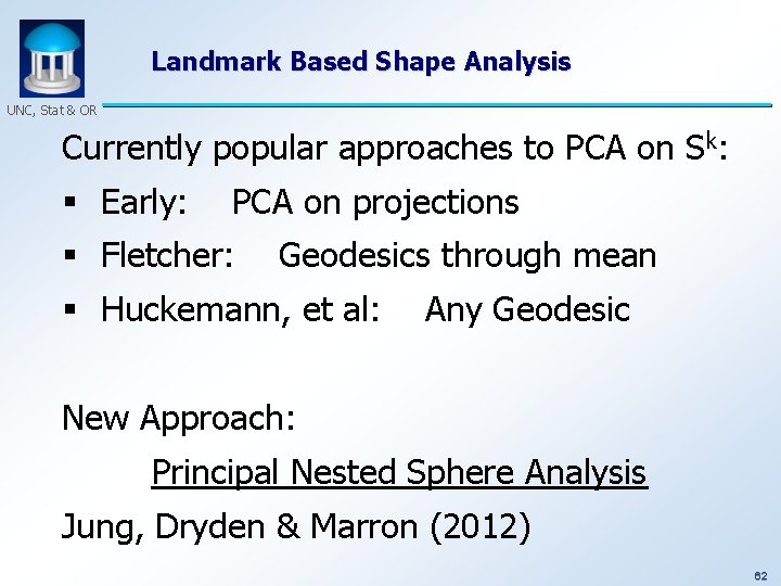 Landmark Based Shape Analysis UNC, Stat & OR Currently popular approaches to PCA on