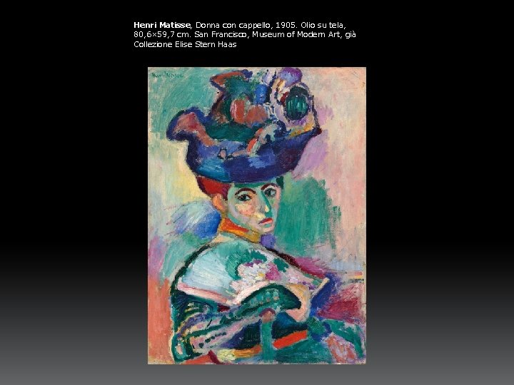 Henri Matisse, Donna con cappello, 1905. Olio su tela, 80, 6× 59, 7 cm.