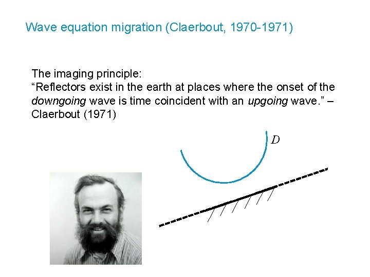Wave equation migration (Claerbout, 1970 -1971) The imaging principle: “Reflectors exist in the earth