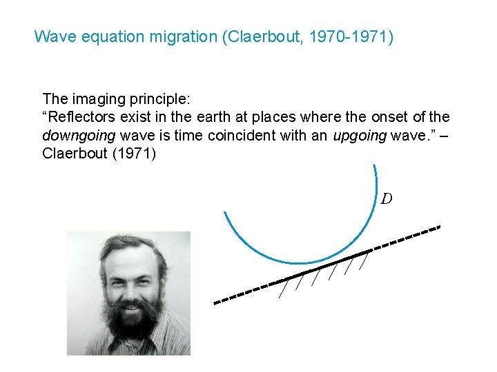 Wave equation migration (Claerbout, 1970 -1971) The imaging principle: “Reflectors exist in the earth