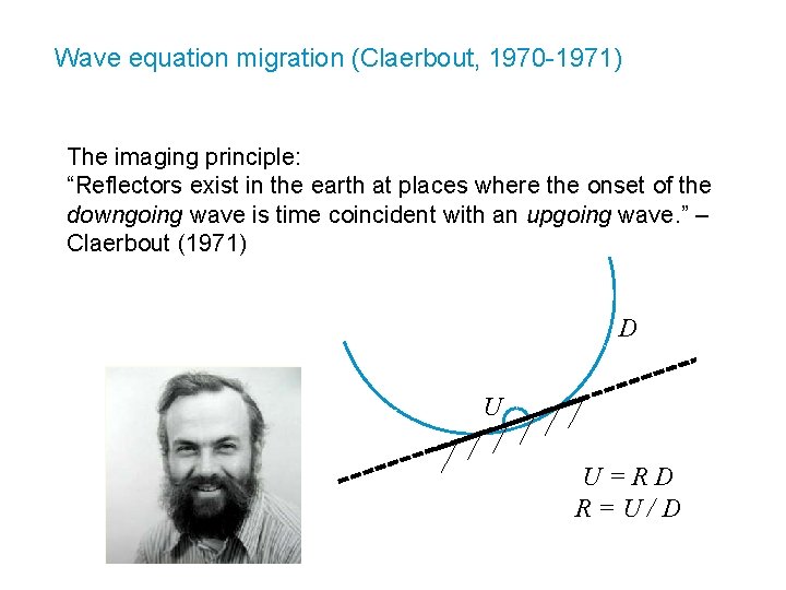 Wave equation migration (Claerbout, 1970 -1971) The imaging principle: “Reflectors exist in the earth