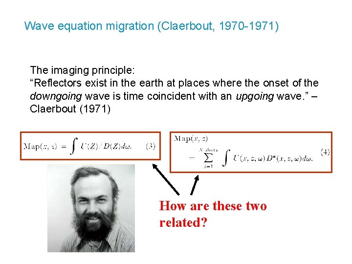Wave equation migration (Claerbout, 1970 -1971) The imaging principle: “Reflectors exist in the earth