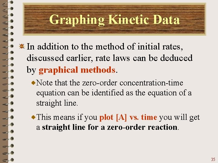 Graphing Kinetic Data In addition to the method of initial rates, discussed earlier, rate