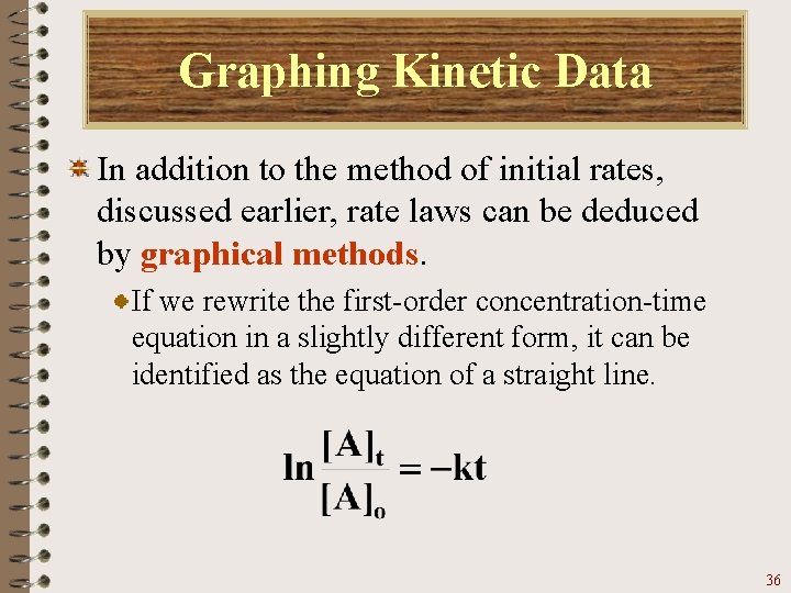 Graphing Kinetic Data In addition to the method of initial rates, discussed earlier, rate