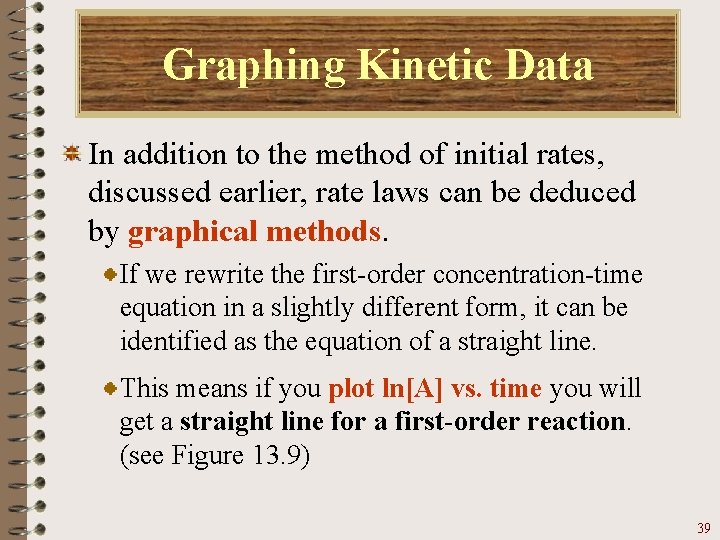 Graphing Kinetic Data In addition to the method of initial rates, discussed earlier, rate