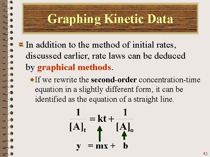 Graphing Kinetic Data In addition to the method of initial rates, discussed earlier, rate