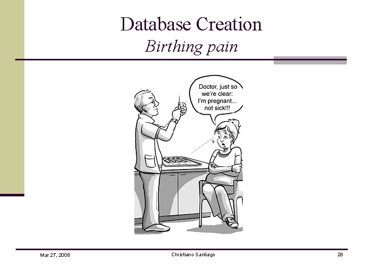 Database Creation Birthing pain Mar 27, 2008 Christiano Santiago 28 