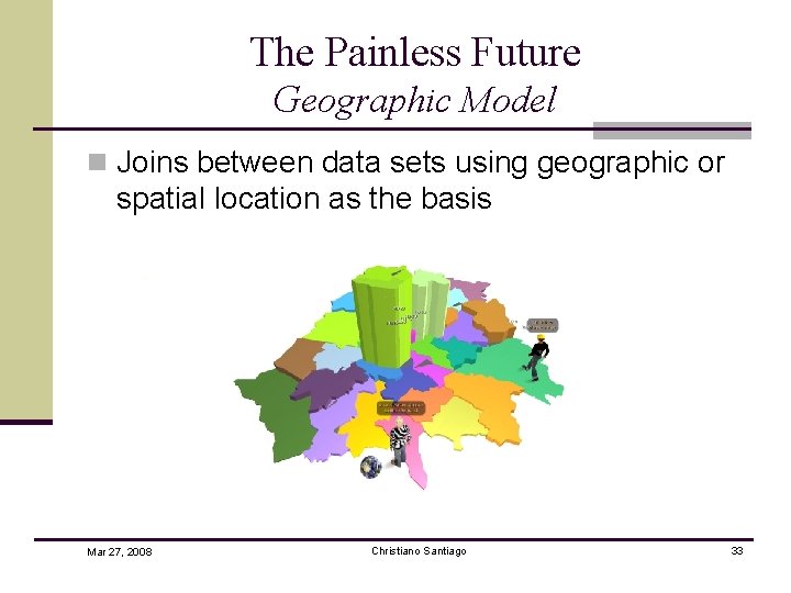 The Painless Future Geographic Model n Joins between data sets using geographic or spatial