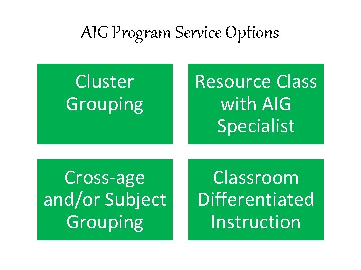 AIG Program Service Options Cluster Grouping Resource Class with AIG Specialist Cross-age and/or Subject