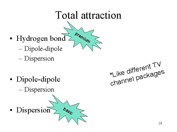 Total attraction pre • Hydrogen bond – Dipole-dipole – Dispersion V T t n